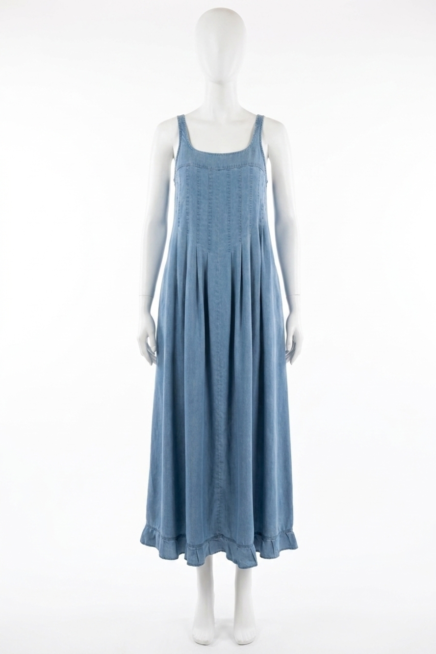 NEW EE:SOME denim ruffle hem sleeveless maxi dress in blue